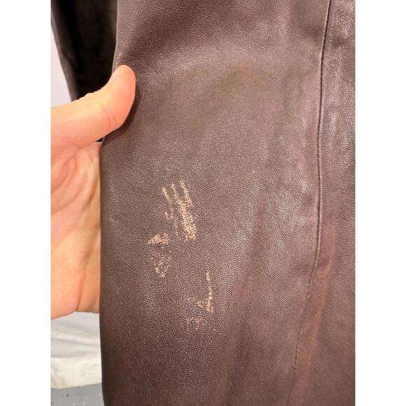VEDA Brown Leather Trousers Size 4 with Leather Scuffing and Small Snag - Picture 7 of 11